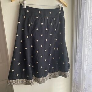GAP A-line Midi Skirt Black Floral Cotton Lined Vintage Y2K Office Summer Midi